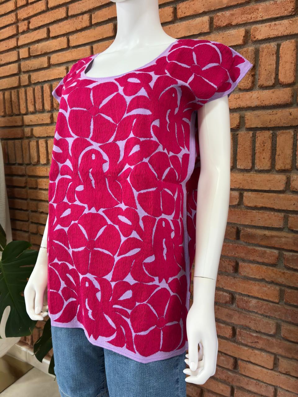Blusa Bordada a Mano Mod. Jalapa Unitalla Lila con Fiusha.
