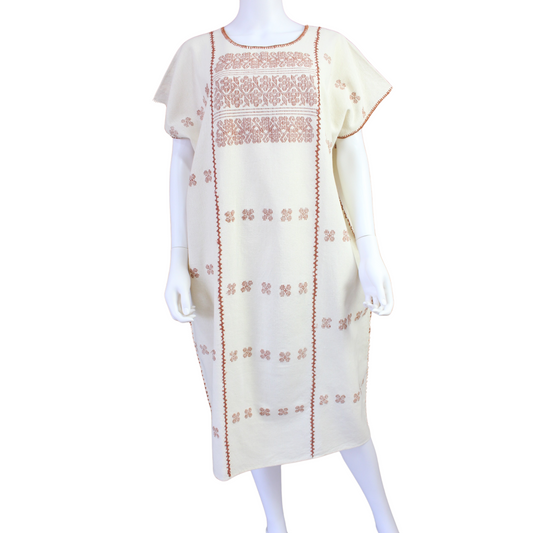 Vestido/Huipil Hecho a Mano (Beige con Shedron) Mod. Amuzgos Tradicional Unitalla
