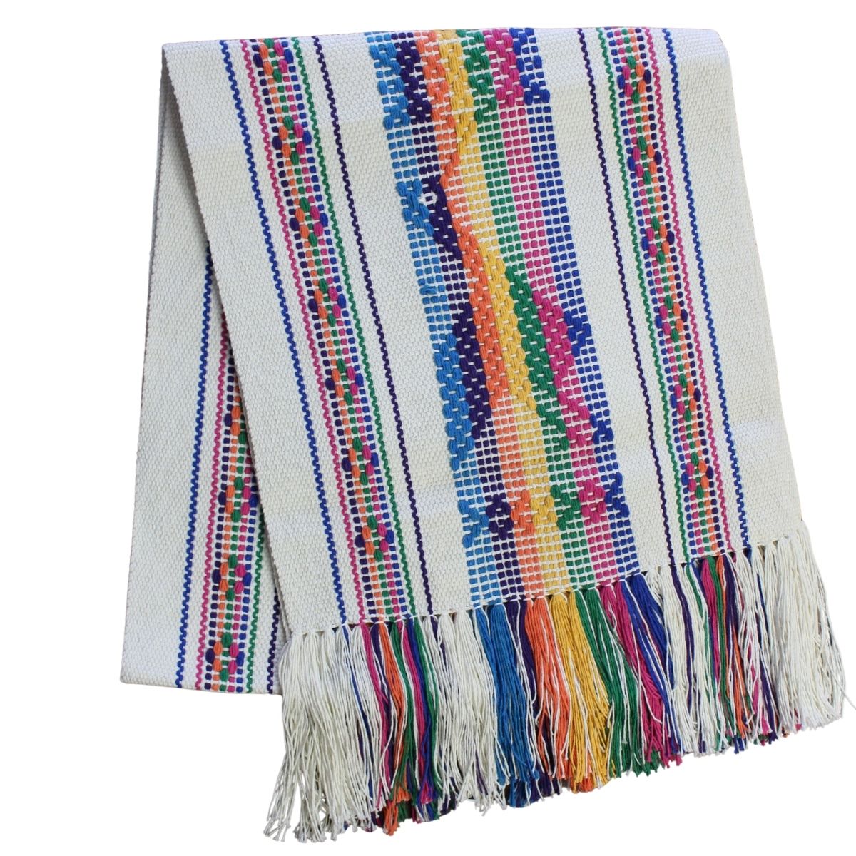 CAMINO DE MESA Beige con Multicolor Hecho en Telar de Cintura.