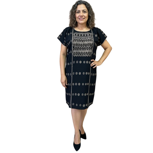 Vestido/Huipil Hecho a Mano Mod. Amuzgo 3 Tiras Negro con Palo de Rosa Unitalla.