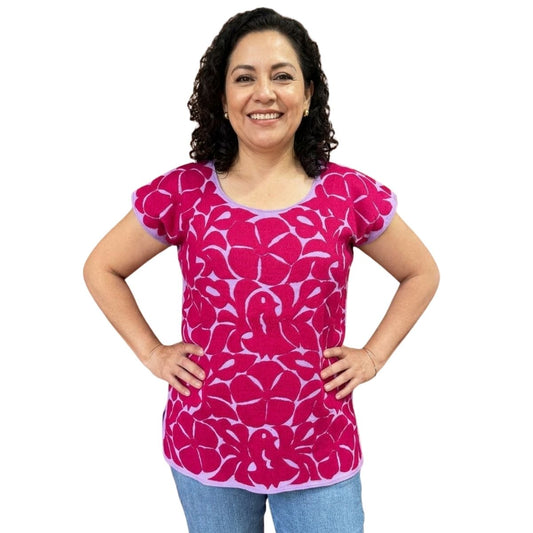 Blusa Bordada a Mano Mod. Jalapa Unitalla Lila con Fiusha.