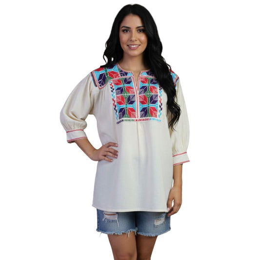 Blusa Bordada a Mano Mod. Ejutla Bordado Multicolor 1 Unitalla