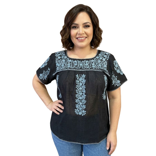Blusa Bordada a Mano Negro con Gris Mod. Ita