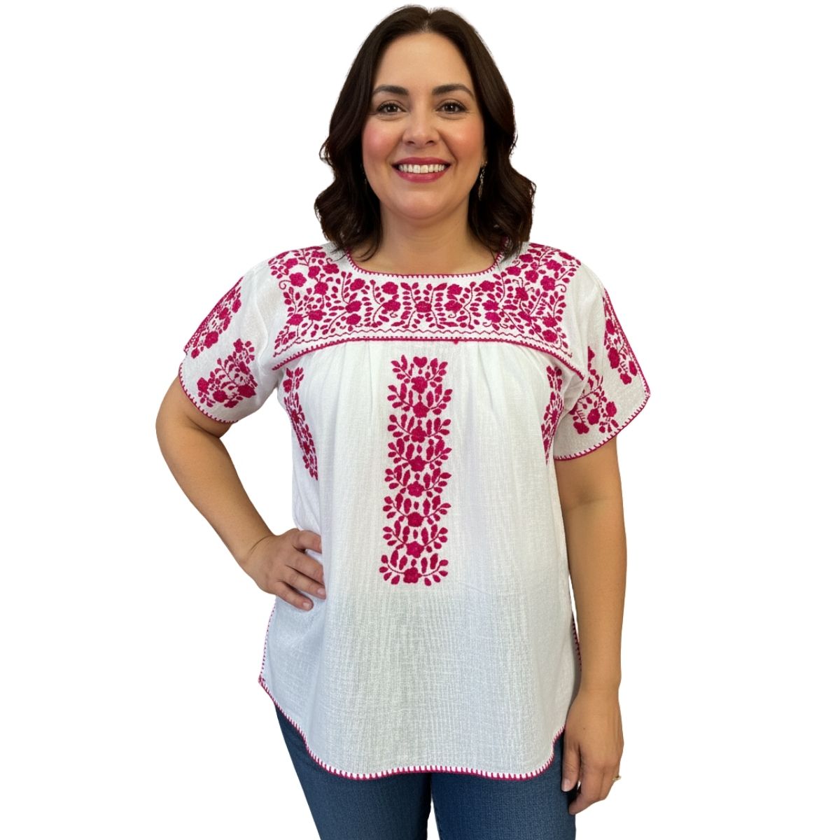 Blusa Bordada a Mano Manta Corrugada Blanca Mod. Ita