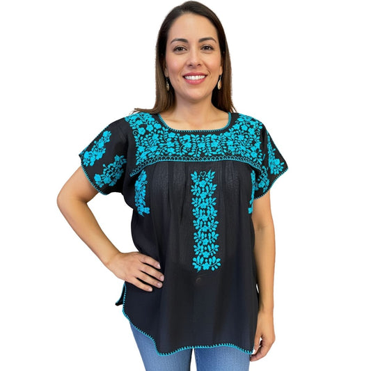 Blusa Hecha a Mano Negro Bordado Un solo Color Mod. Ita