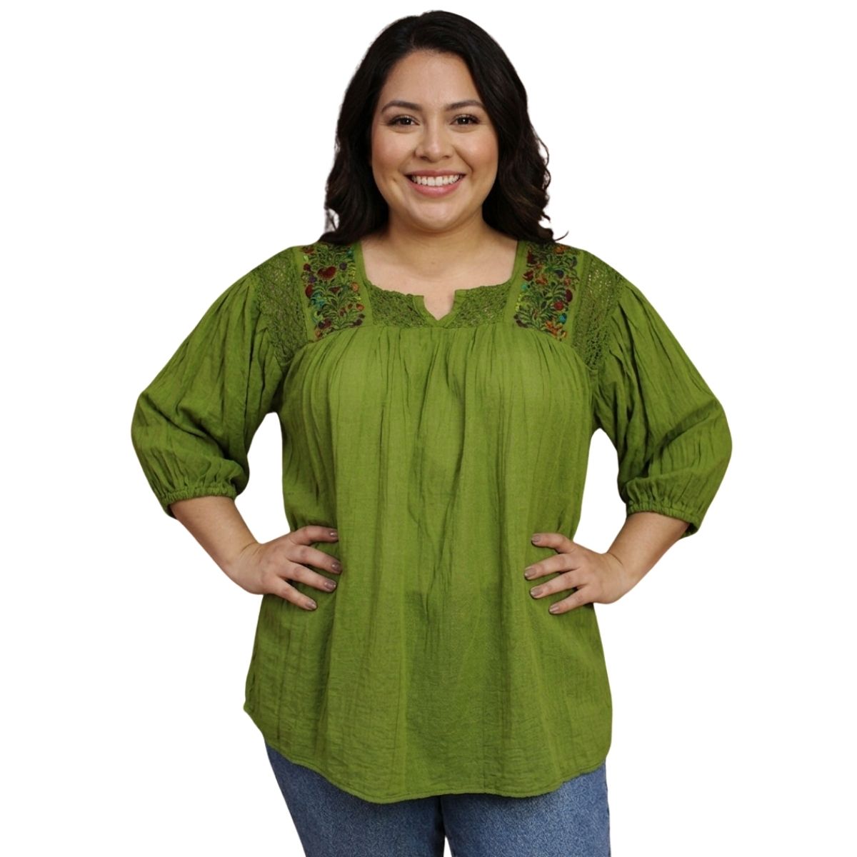 Blusa Artesanal Bordada a Mano Mod. Itzel Unitalla.