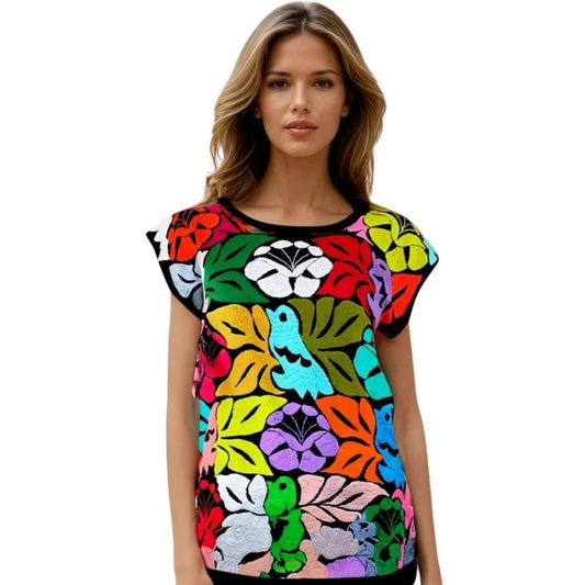 Blusa Bordada a Mano Mod. Jalapa Negro/multicolor 2 Unitalla.