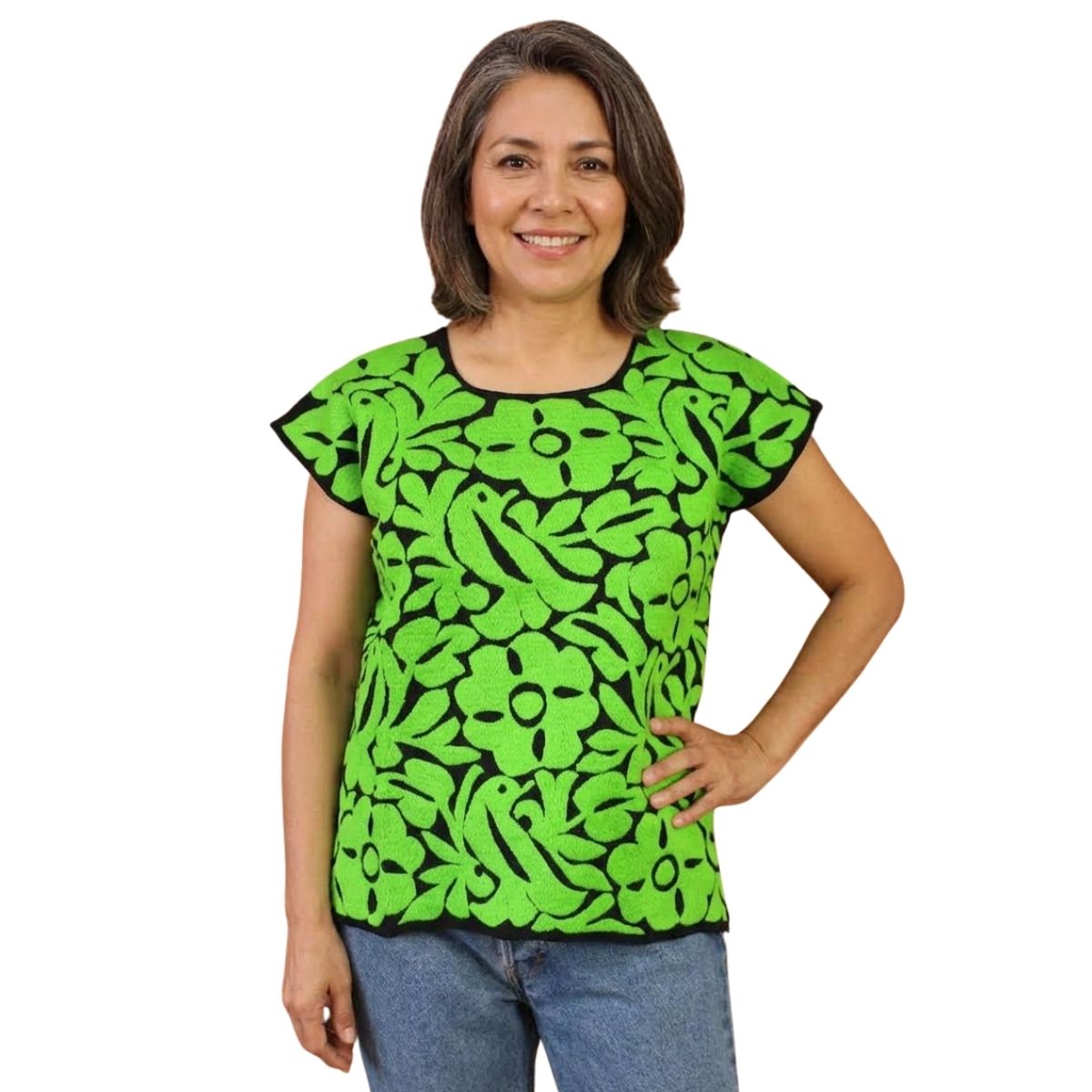 Blusa Bordada a Mano Mod. Jalapa Unitalla Verde Limón
