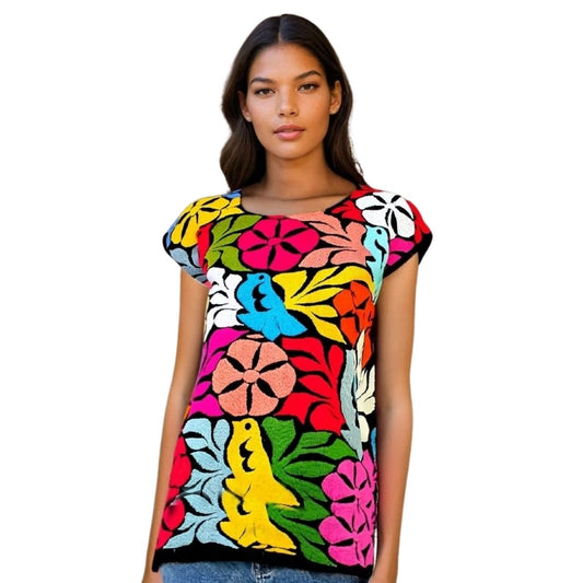Blusa Bordada a Mano Mod. Jalapa Negro/multicolor Unitalla