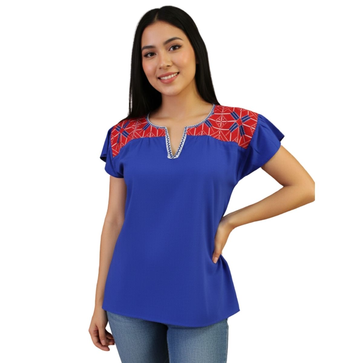 Blusa Hecha a Mano con Bordado Ejutla Mod. Tulipán En Tela De Rayón T-M