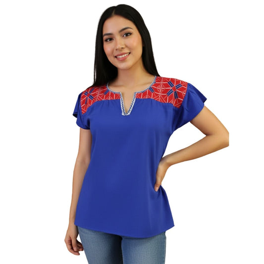 Blusa Hecha a Mano con Bordado Ejutla Mod. Tulipán En Tela De Rayón T-M