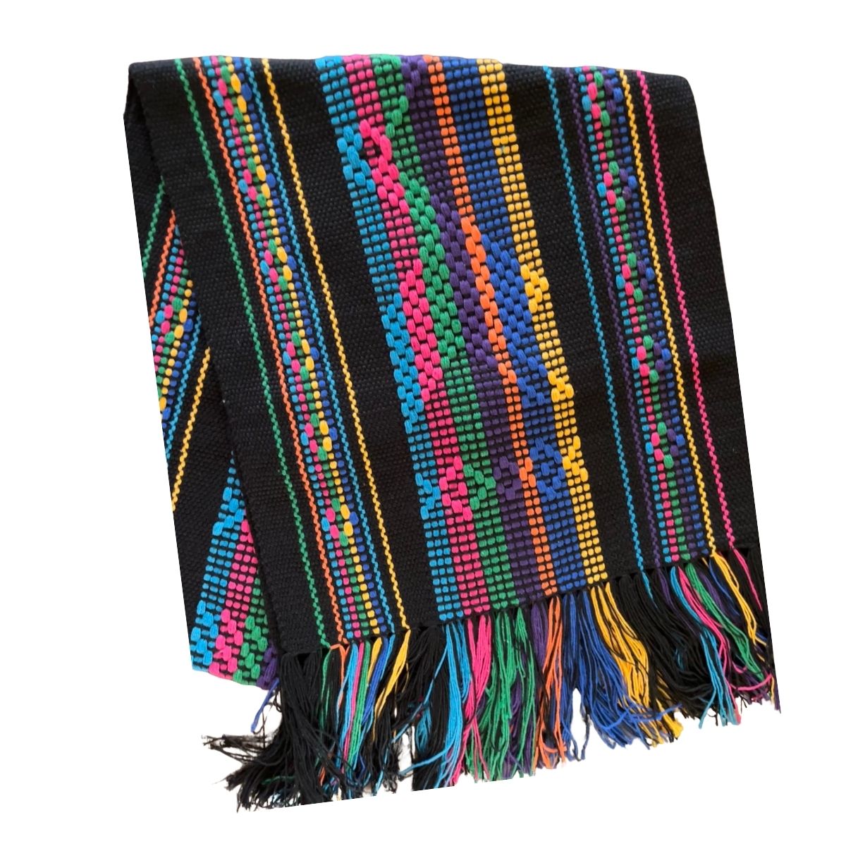 Camino de Mesa Hecho en Telar de Cintura (Negro con Multicolor)