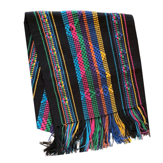 Camino de Mesa Hecho en Telar de Cintura (Negro con Multicolor)