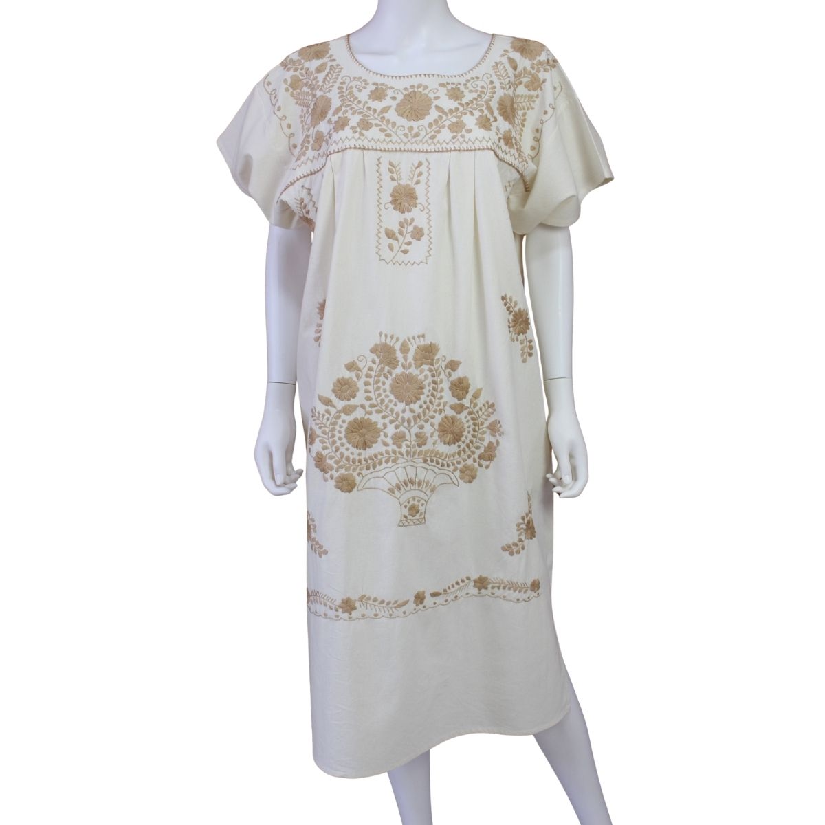 Vestido Mexicano Manta Bordado a Mano Talla L