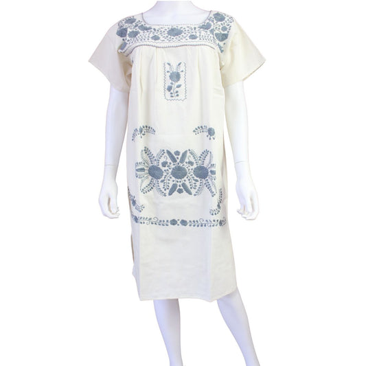 Vestido Mexicano Manta Bordado a Mano Talla Chica
