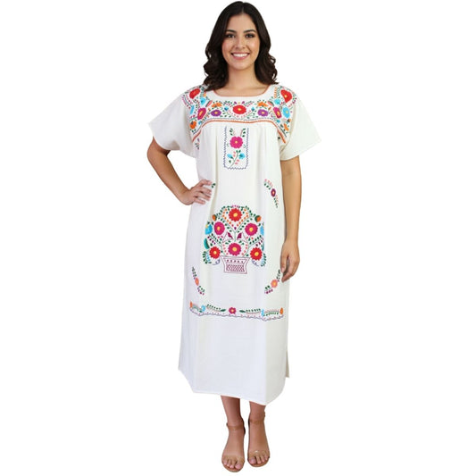 Vestido Mexicano Manta Bordado a Mano Talla Chica