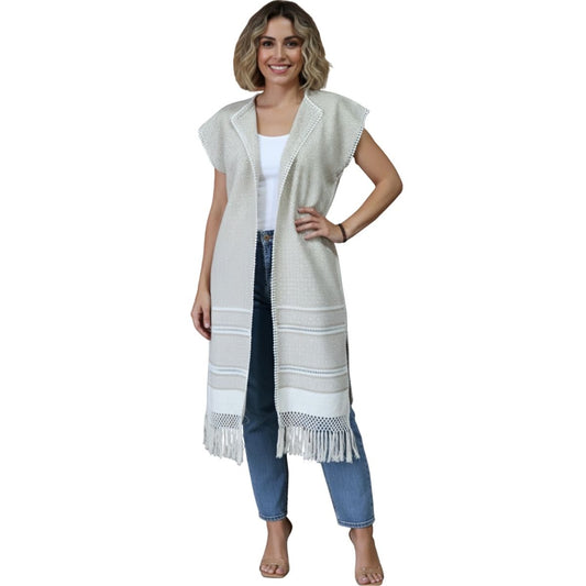 Chaleco Artesanal Hecho en Telar Beige con Caqui Unitalla.