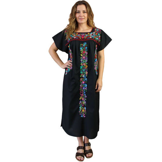 Vestido Mexicano Bordado a Mano Mod. Florecita Popelina Talla Mediana