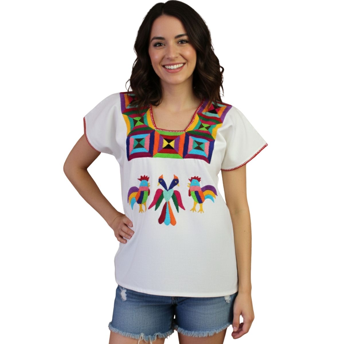 Blusa Artesanal Bordada a Mano Multicolor #2 Mod. Huazolo Manta Unitalla.