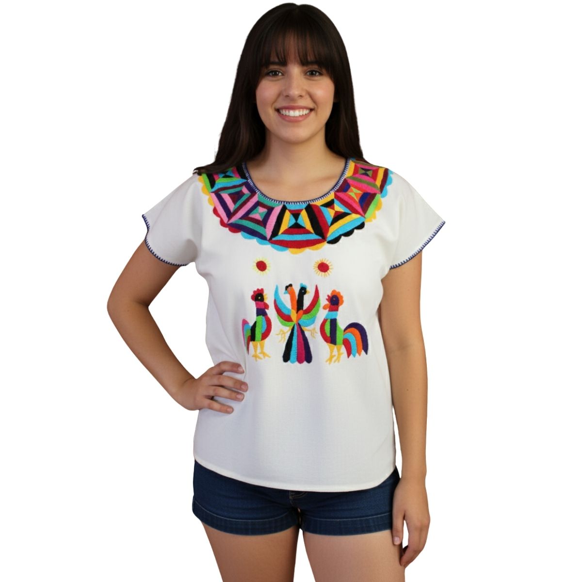 Blusa Artesanal Bordada a Mano Multicolor #3 Mod. Huazolo Manta Unitalla