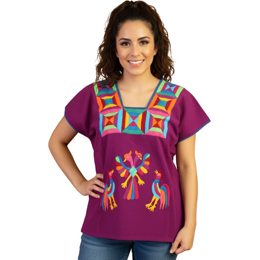 Blusa Artesanal Bordada a Mano Multicolor Mod. Huazolo Manta Color Unitalla