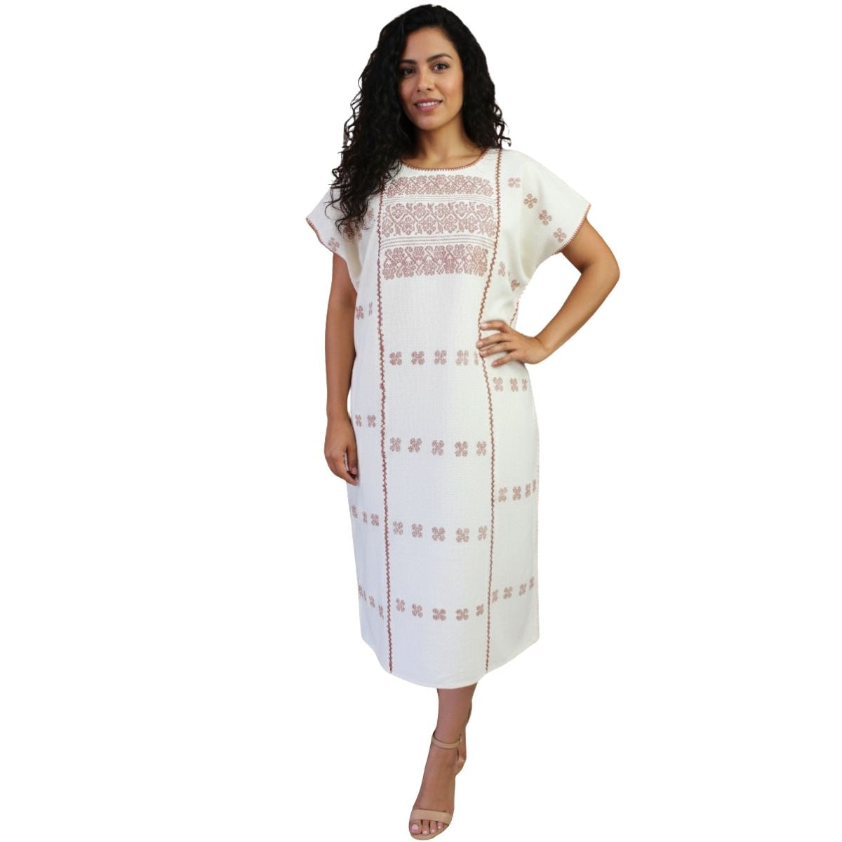 Vestido/Huipil Hecho a Mano (Beige con Shedron) Mod. Amuzgos Tradicional Unitalla