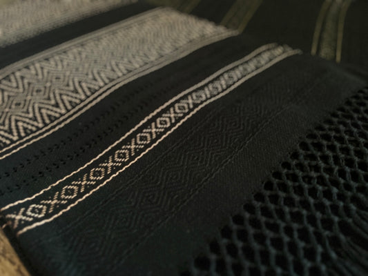 Rebozo/Chal Artesanal (Negro con Caqui) Mod. Lupita.