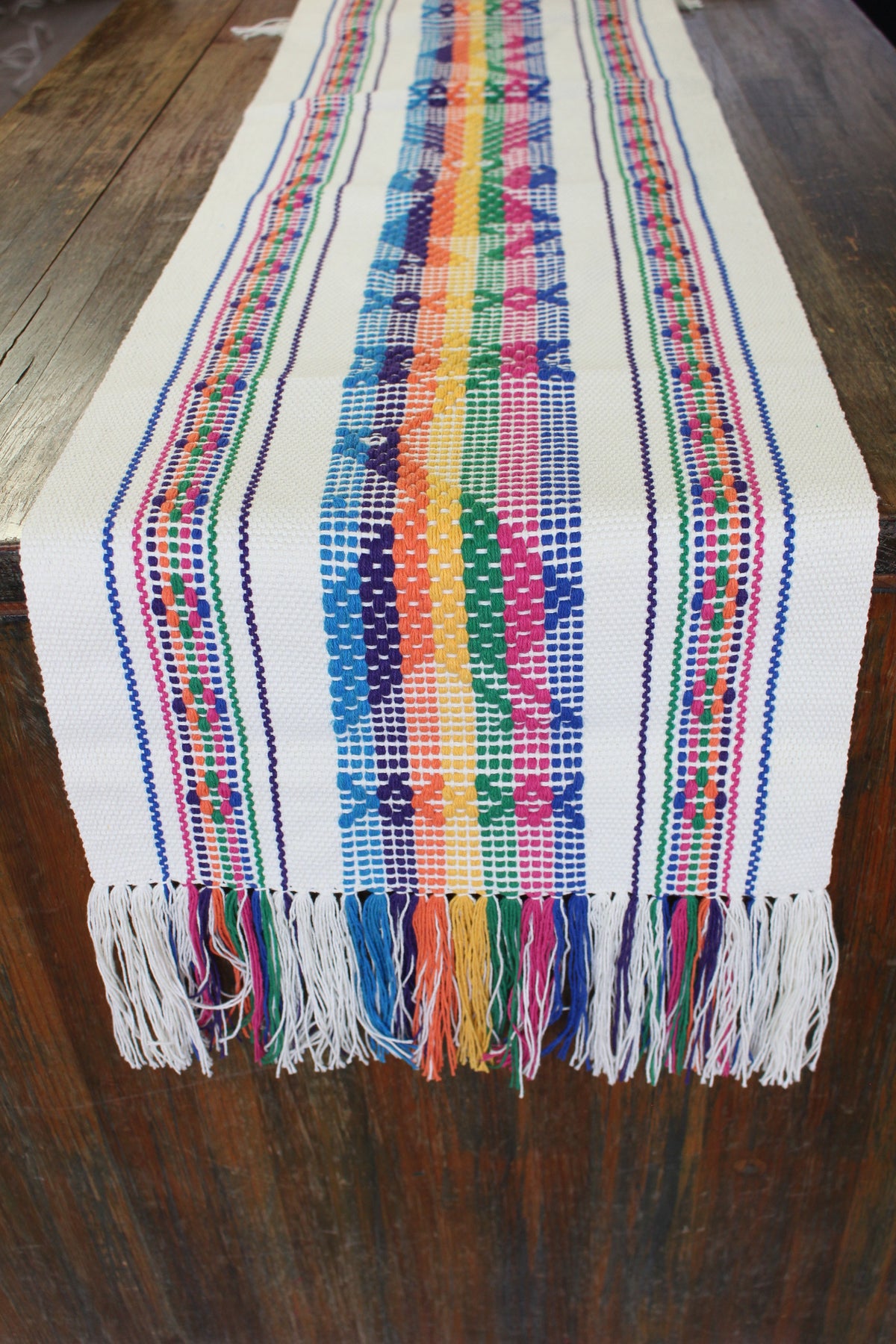 CAMINO DE MESA Beige con Multicolor Hecho en Telar de Cintura.