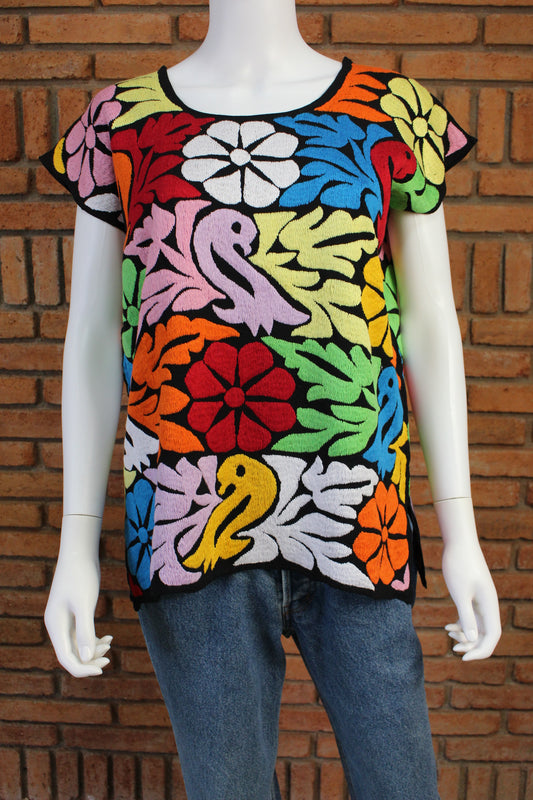 Blusa Bordada a Mano Mod. Jalapa Negro/multicolor 1 Unitalla.