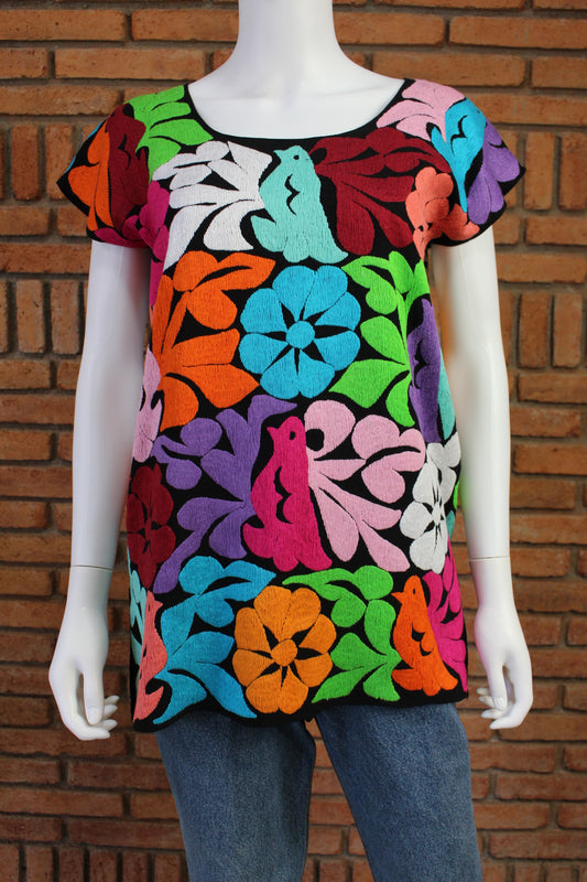 Blusa Bordada a Mano Mod. Jalapa Negro/multicolor 3 Unitalla.