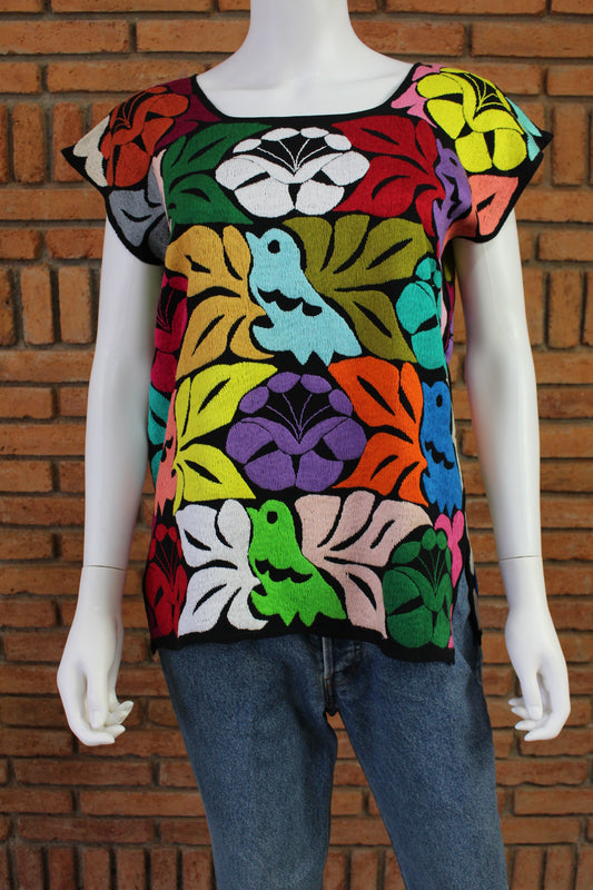 Blusa Bordada a Mano Mod. Jalapa Negro/multicolor 2 Unitalla.