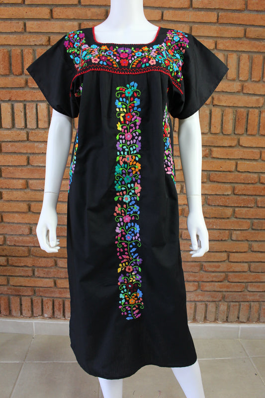 Vestido Mexicano Bordado a Mano Mod. Florecita Popelina Talla Mediana
