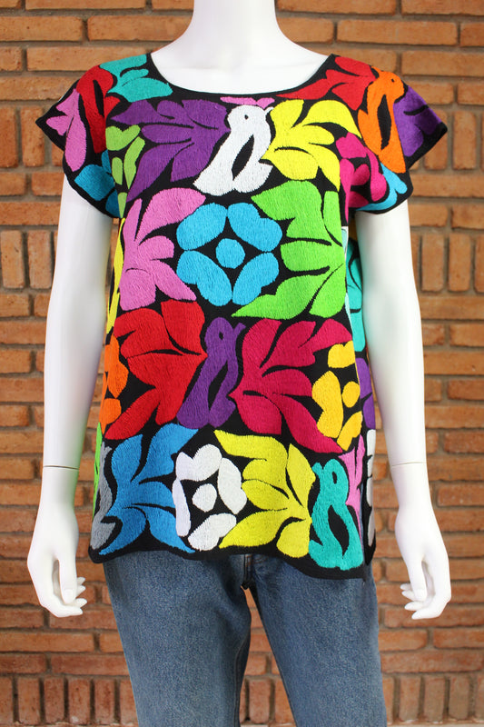 Blusa Bordada a Mano Mod. Jalapa Negro/multicolor 3 Unitalla.