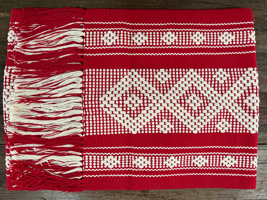 Camino de Mesa Rojo con Blanco Hecho en Telar de Cintura.