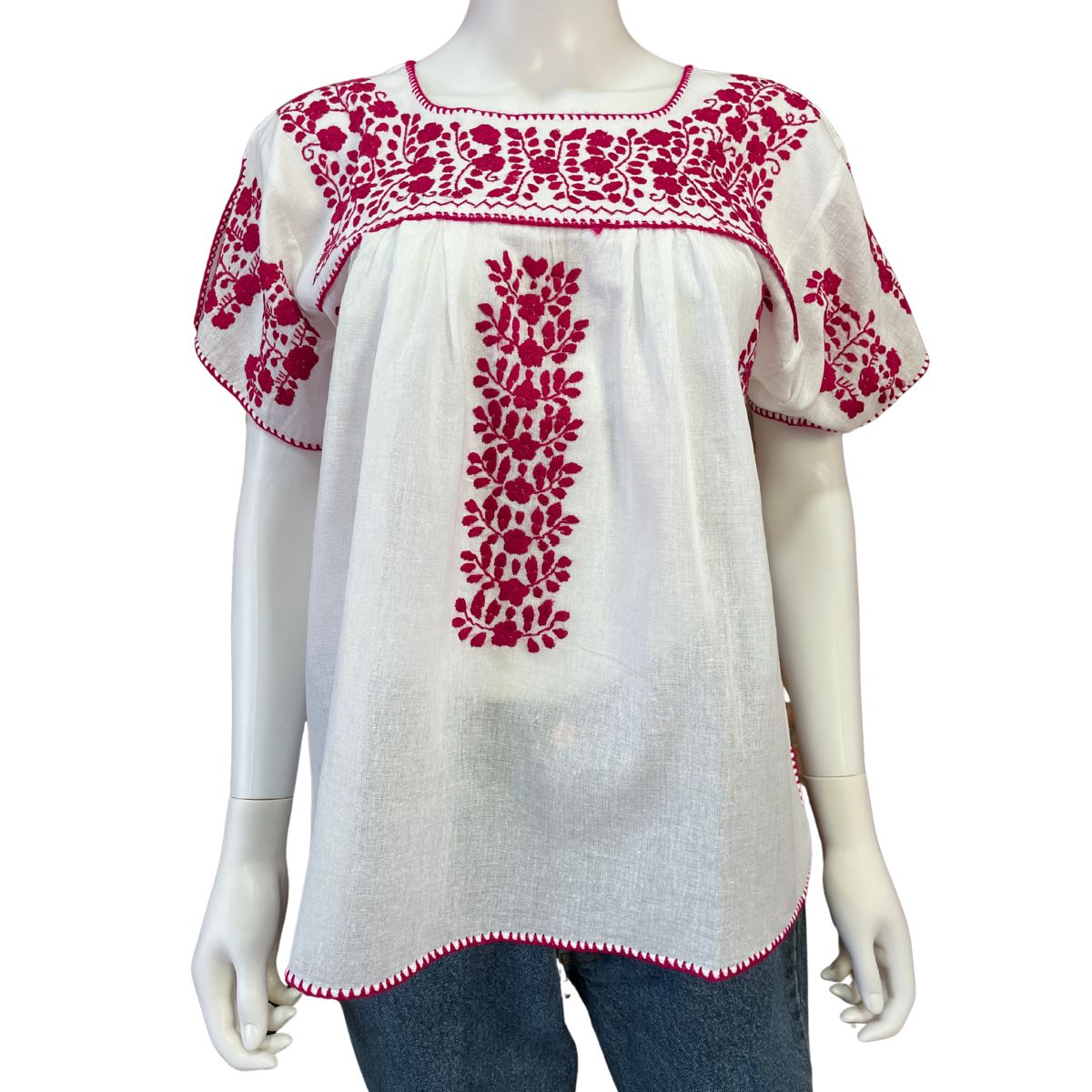 Blusa Bordada a Mano Manta Corrugada Blanca Mod. Ita