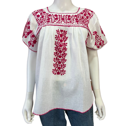 Blusa Bordada a Mano Manta Corrugada Blanca Mod. Ita