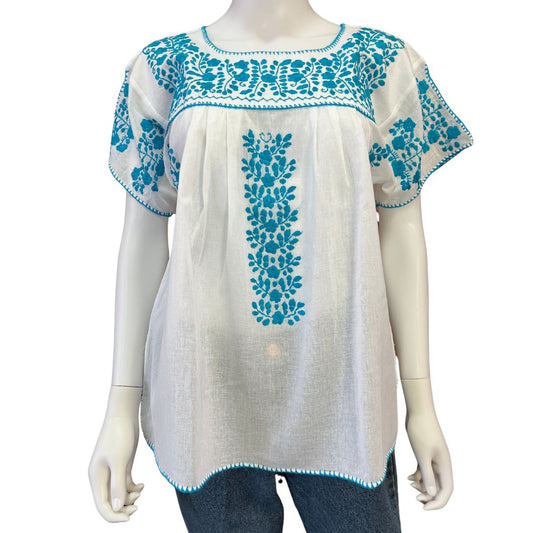 Blusa Bordada a Mano Manta Corrugada Blanca Mod. Ita
