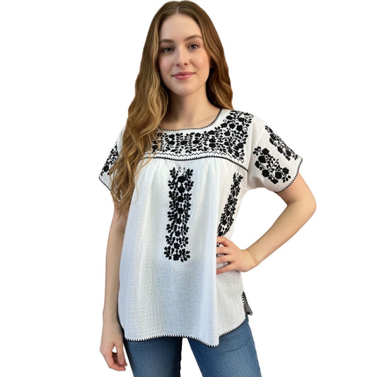 Blusa Bordada a Mano Manta Corrugada Blanca Mod. Ita