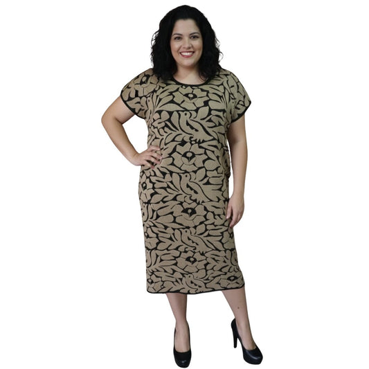 Vestido/Huipil Bordado a Mano Negro con Caqui Mod. Jalapa