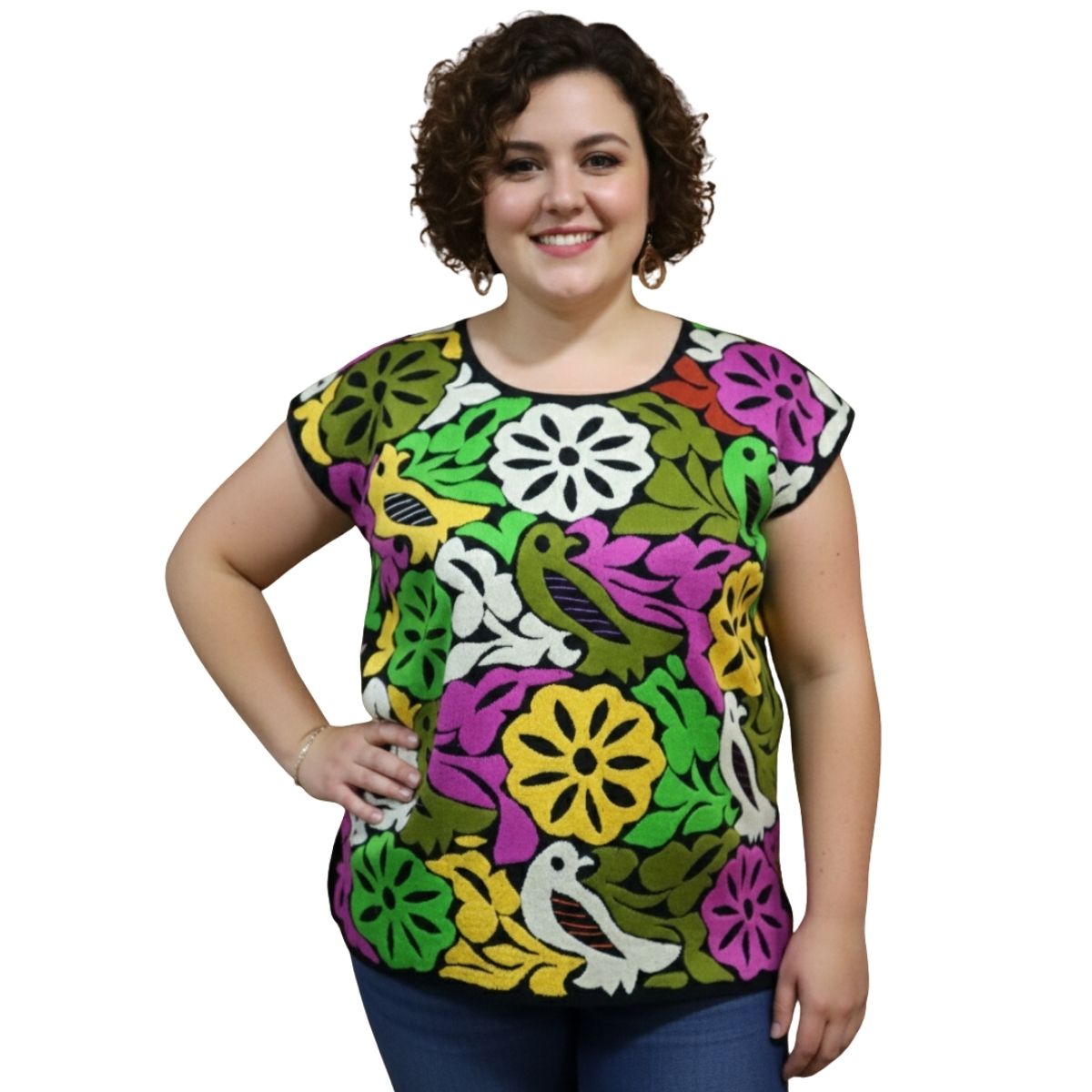 Blusa Bordada a Mano Mod. Jalapa Unitalla Negro con multicolor 1.