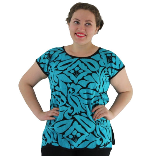 Blusas Bordada a Mano Negro con Turquesa Mod. Jalapa Unitalla.