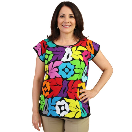 Blusa Bordada a Mano Mod. Jalapa Negro/multicolor 3 Unitalla.