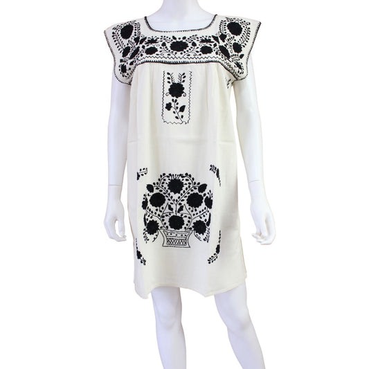 Vestido Mexicano Corto Bordado a Mano Sin Manga Talla M