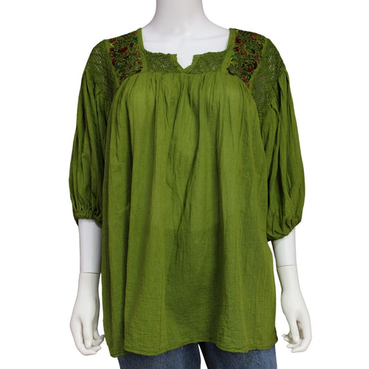 Blusa Artesanal Bordada a Mano Mod. Itzel Unitalla.