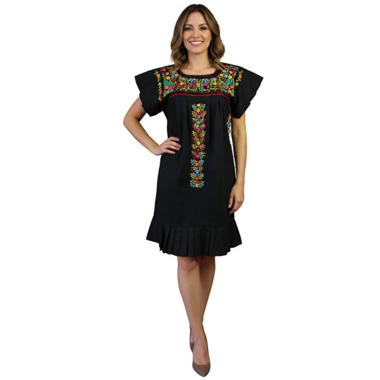 Vestido Mexicano Bordado a Mano Mod. Orquidea Popelina Talla M. (Multicolores)
