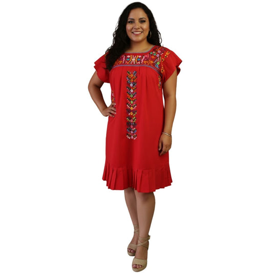 Vestido Mexicano Bordado a Mano Mod. Orquidea Popelina Talla L. (Multicolores).
