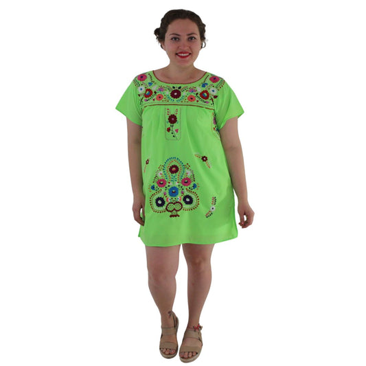 Minivestido Mexicano Bordado a Mano Multicolor/Popelina T-S