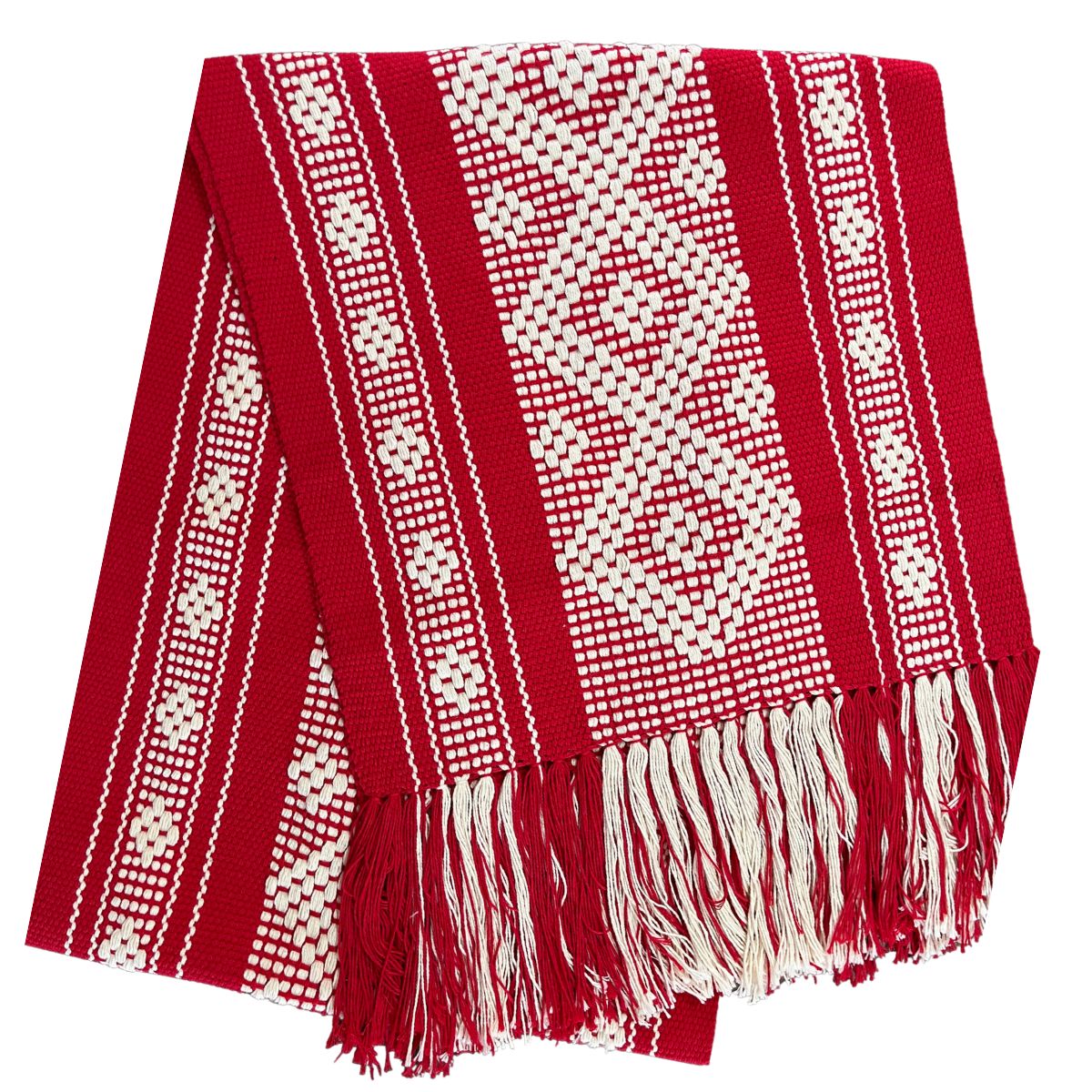 Camino de Mesa Rojo con Blanco Hecho en Telar de Cintura.