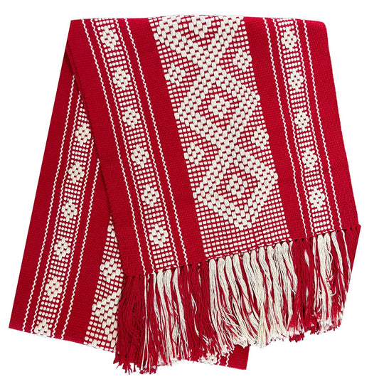 Camino de Mesa Rojo con Blanco Hecho en Telar de Cintura.