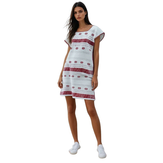 Vestido Hecho a Mano Mod. Amuzgo Brocado Rojo Unitalla.